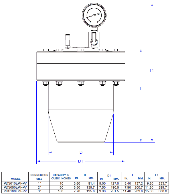 脉动阻尼器和电涌抑制器Dimensional Drawing