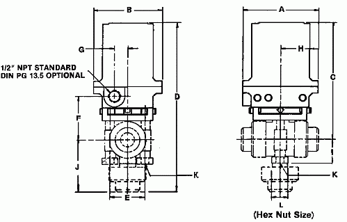 dimensional drawing of series TEBV